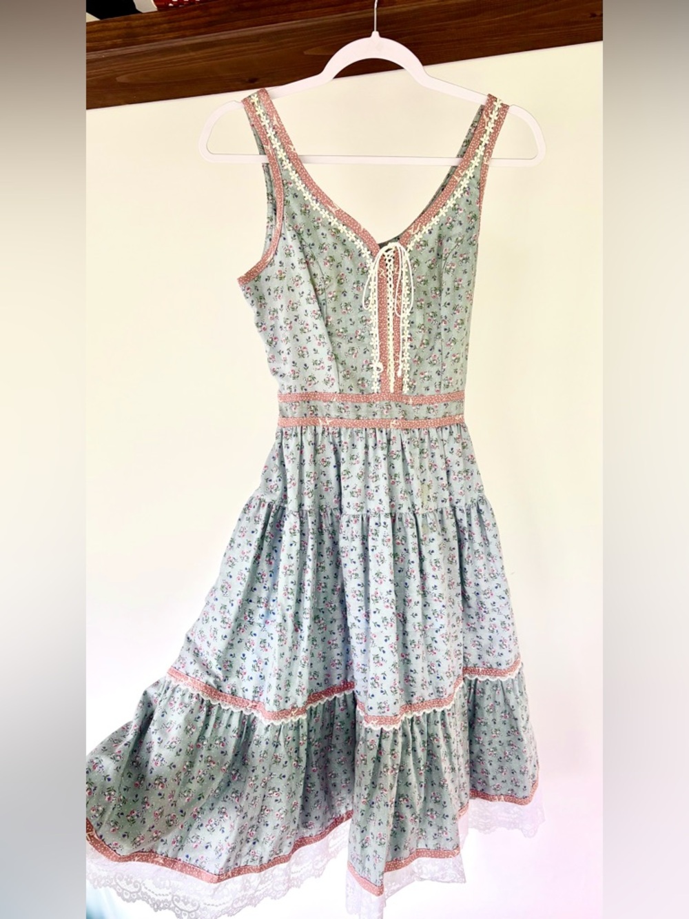 Vintage Gunne Sax by Jessica San Francisco Sage Blue Floral Corset Prairie Dress